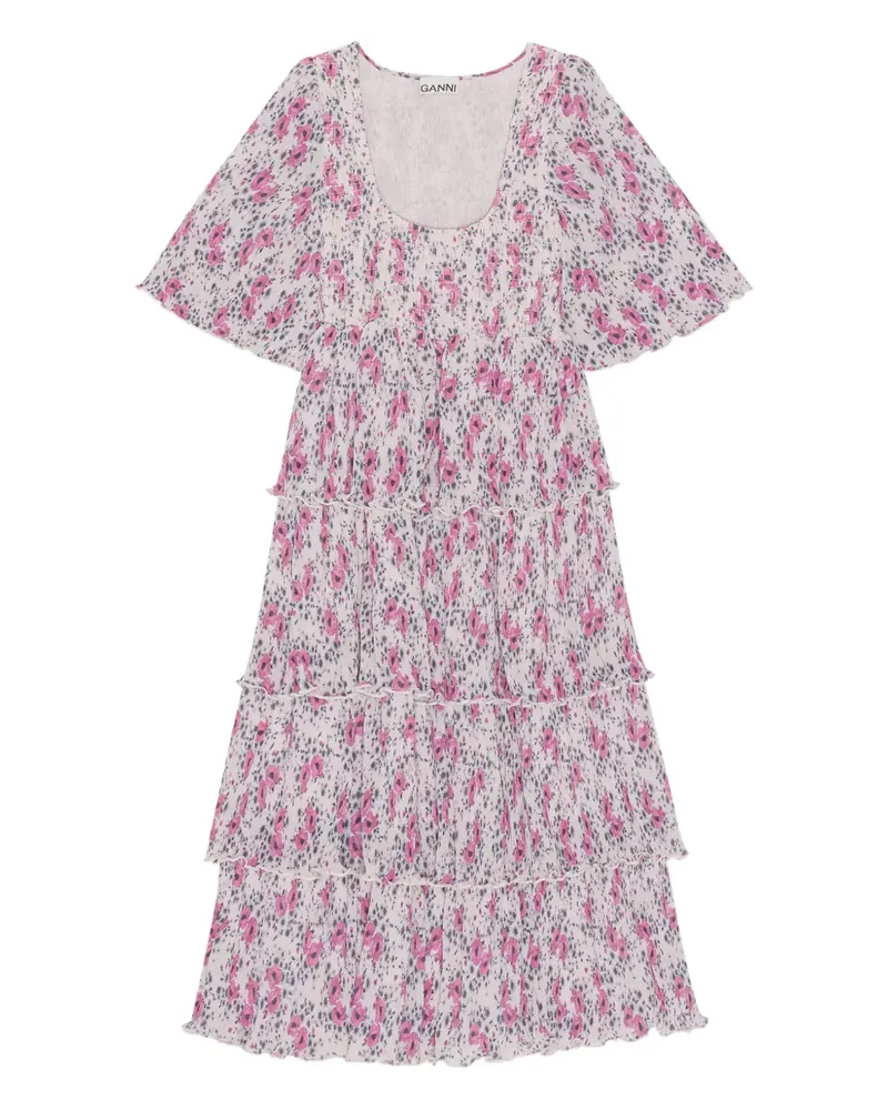 Ganni Geblümtes Midikleid mit Falten - Weiß Weiß