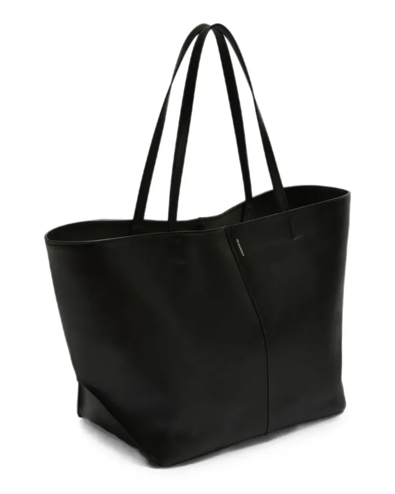 Jil Sander Große Linea Tote Bag aus Leder mit Paspelierung in der Mitte und geprägtem -Logo - Schwarz Schwarz