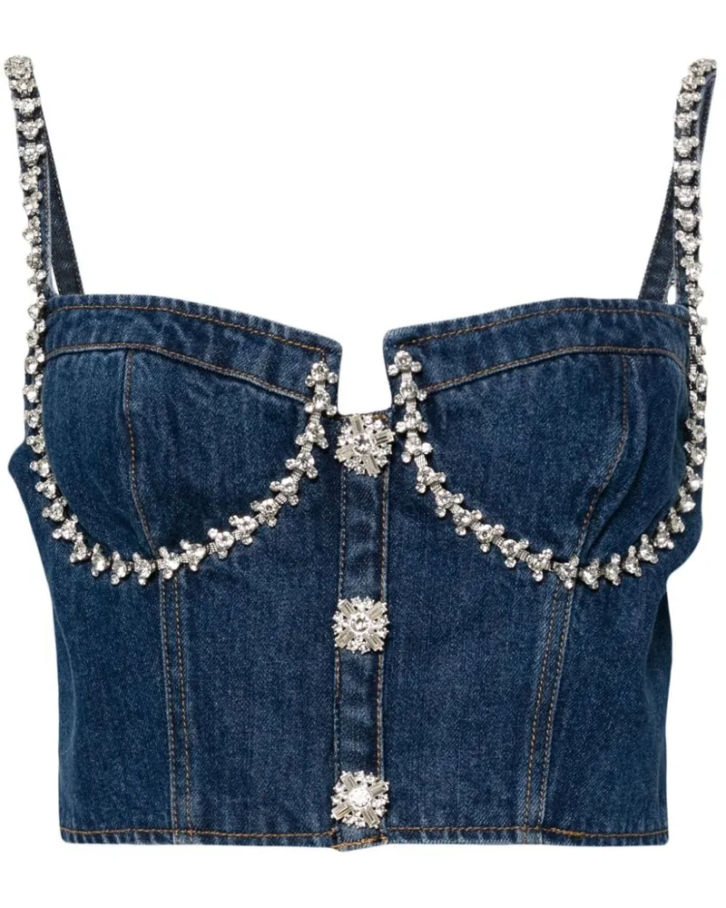 Self-Portrait Denim-Bustier mit Kristallen - Blau Blau