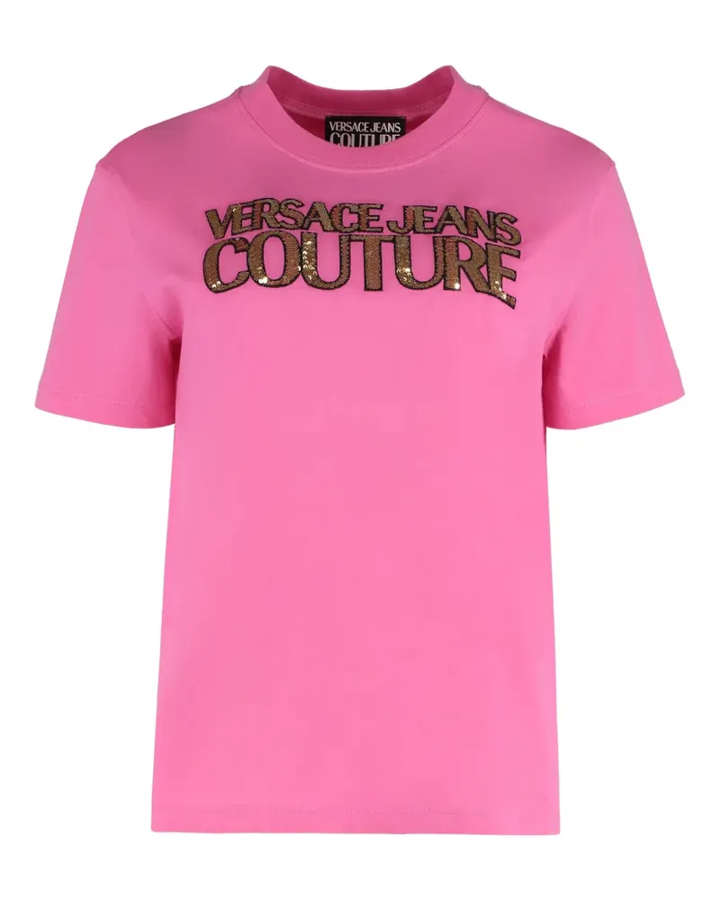 Versace Jeans T-Shirt mit Logo-Verzierung - Rosa Rosa