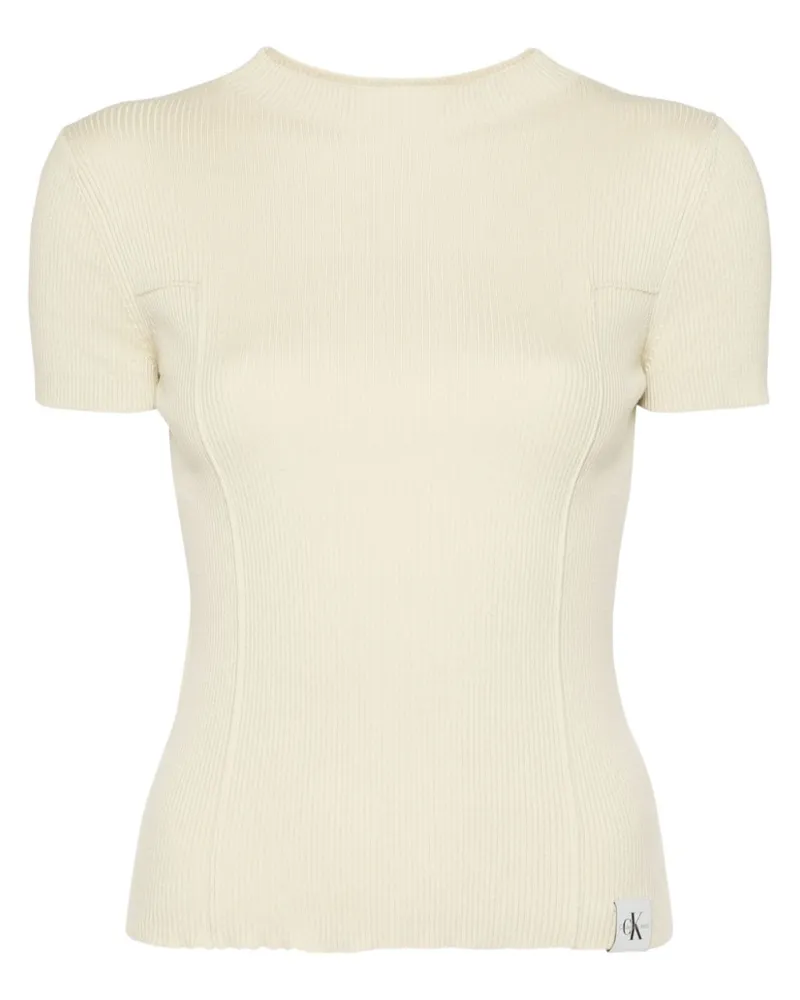 Calvin Klein Geripptes T-Shirt mit Stehkragen - Nude Nude