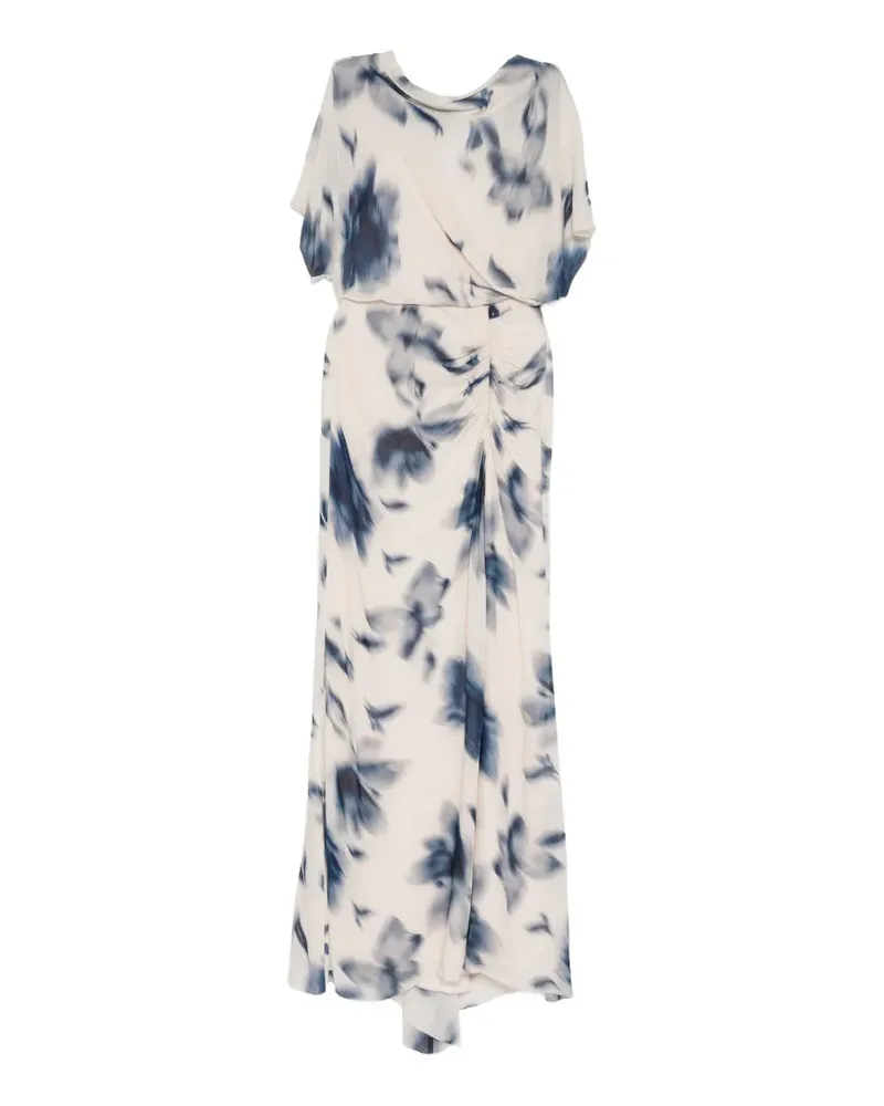 Amsale Gerafftes Kleid mit Blumenprint - Nude Nude