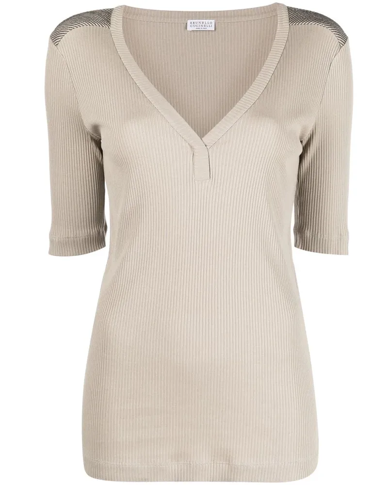 Brunello Cucinelli Geripptes T-Shirt - Nude Nude