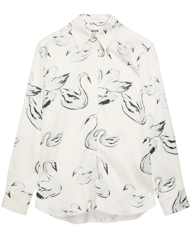 MSGM Hemd mit Schwan-Print - Weiß Weiß