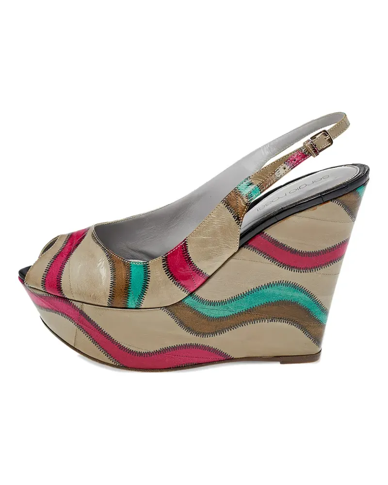 Sergio Rossi stitch platform wedge sandals - Nude Nude