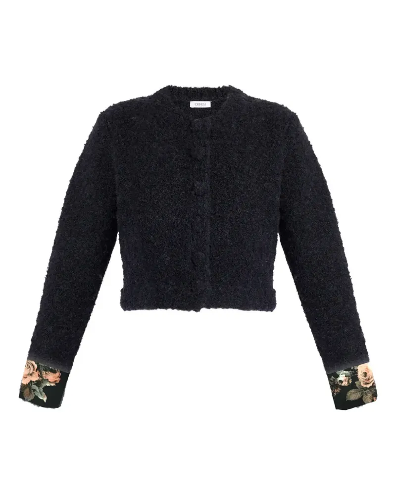 Erdem bouclé floral-cuff cardigan - Schwarz Schwarz