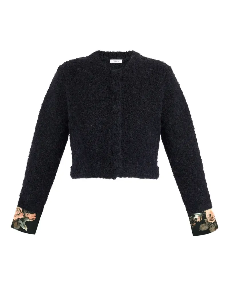 Erdem bouclé floral-cuff cardigan - Schwarz Schwarz