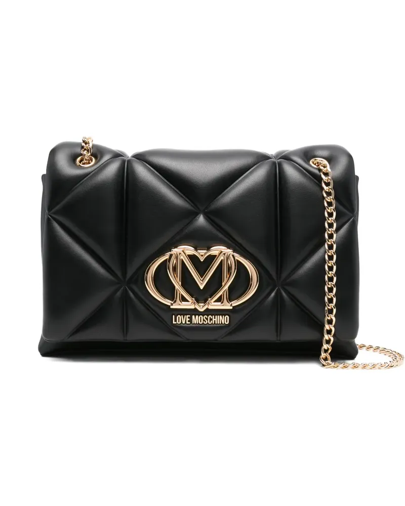 Moschino Gesteppte Schultertasche mit Logo - Schwarz Schwarz