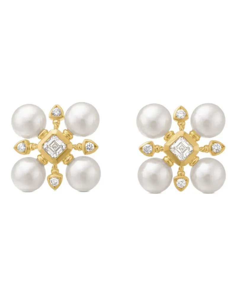 David Yurman 18kt Renaissance Gelbgoldohrstecker mit Perlen und Diamant 16,5mm Gold
