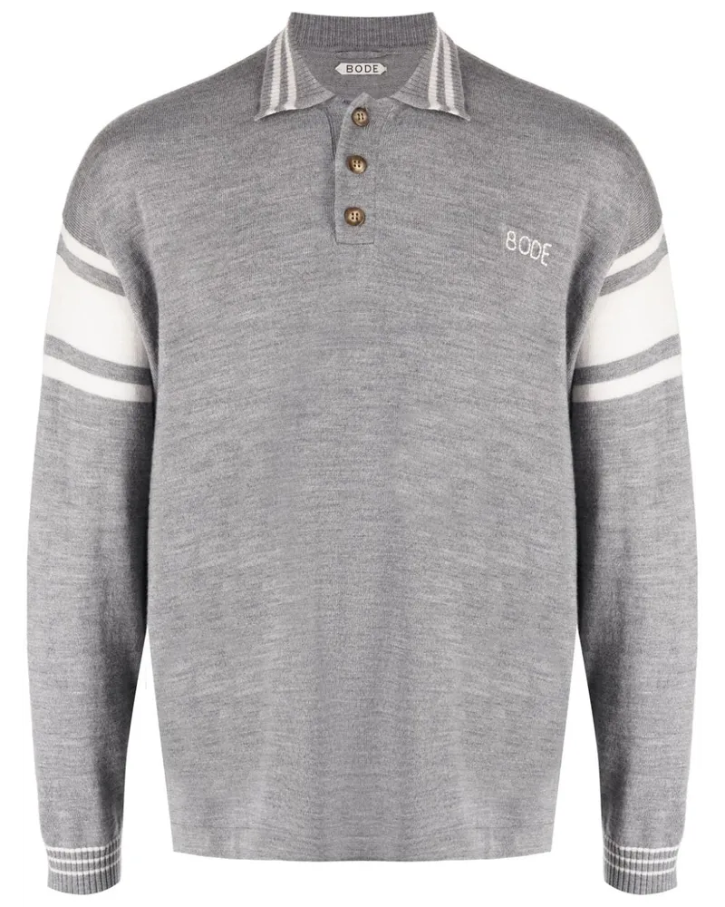 BODE Gestreiftes Poloshirt mit Logo-Stickerei - Grau Grau