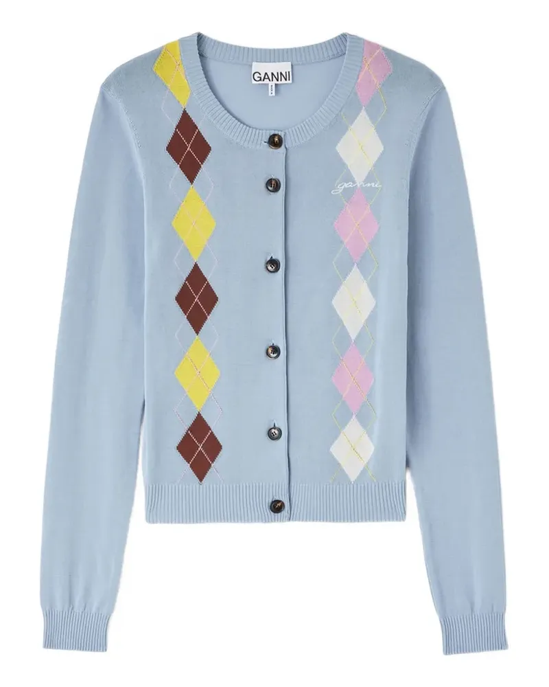 Ganni Cardigan mit Argyle-Muster - Blau Blau