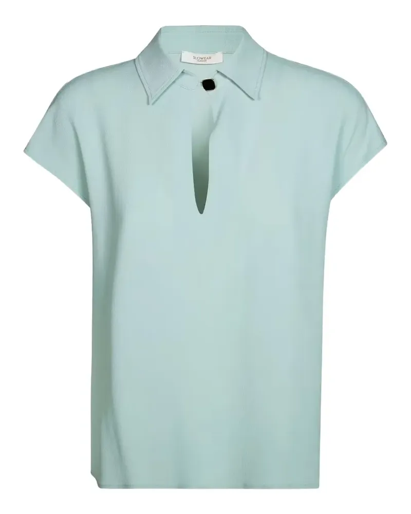 Glanshirt short-sleeve V-neck blouse - Blau Blau