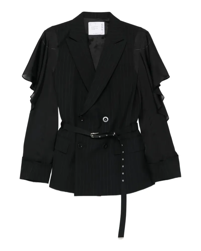 Sacai pinstripe belted blazer - Schwarz Schwarz