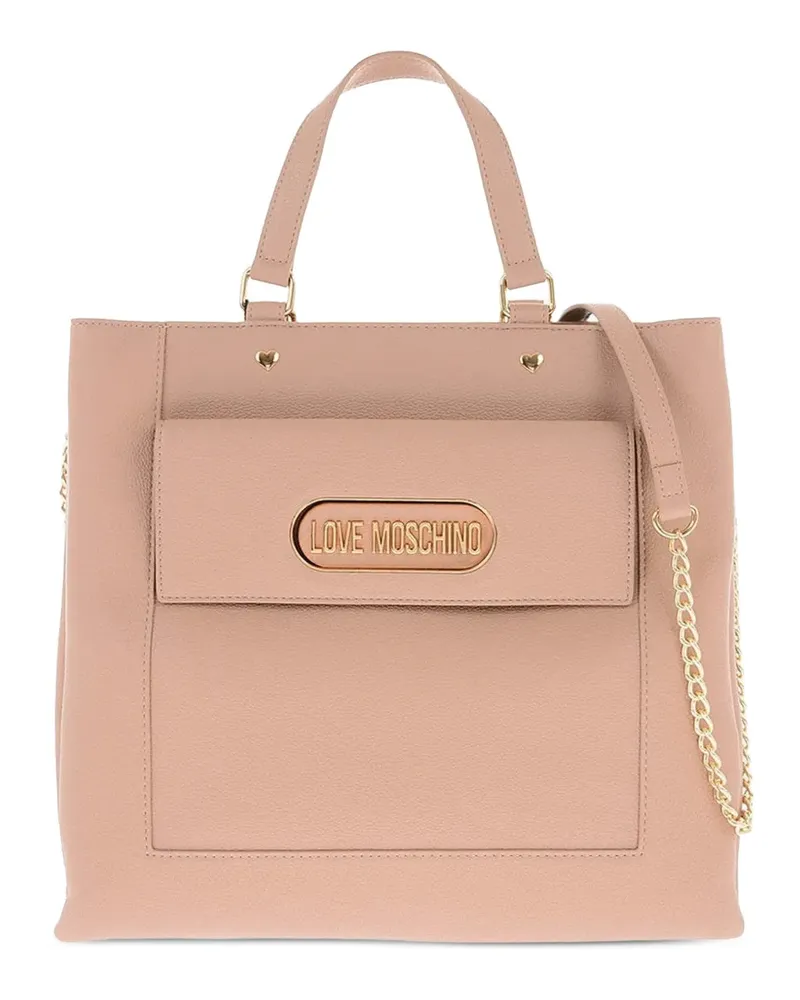 Moschino Shopper mit Logo-Schild - Nude Nude