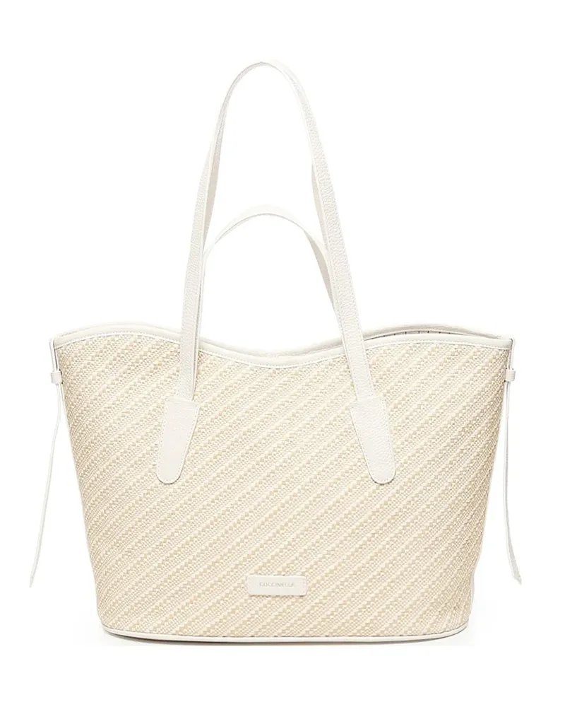 Coccinelle Gewebte Tote Bag mit diagonalem Muster - Weiß Weiß