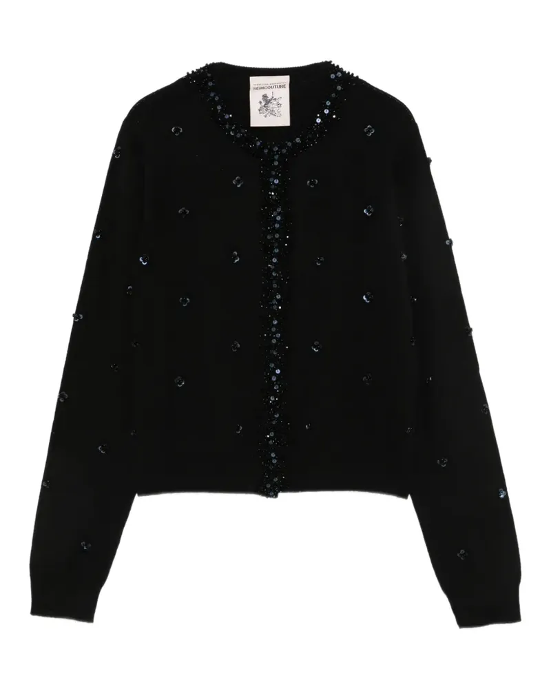 Semicouture Cardigan mit Pailletten und Perlenbesatz - Schwarz Schwarz