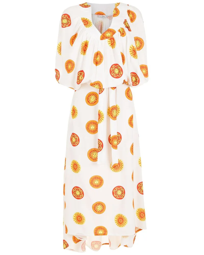 Amir Slama Gebundener Kaftan mit Sonnen-Print - Weiß Weiß