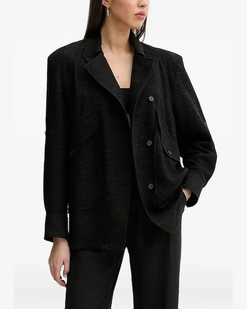 IRO Doppelreihige Hemdjacke aus Lurex - Schwarz Schwarz