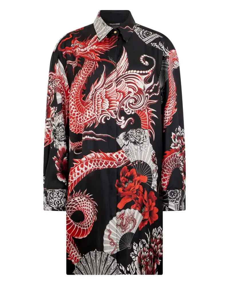Roberto Cavalli dragon-print shirt dress - Schwarz Schwarz