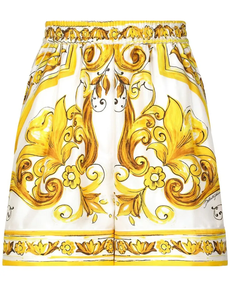 Dolce & Gabbana Seidenshorts mit Majolica-Print - Gelb Gelb