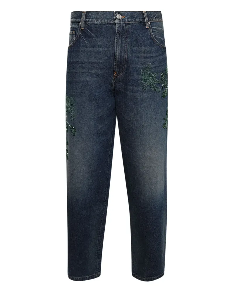 BLUEMARBLE Stone-Washed-Jeans mit botanischer Stickerei - Blau Blau