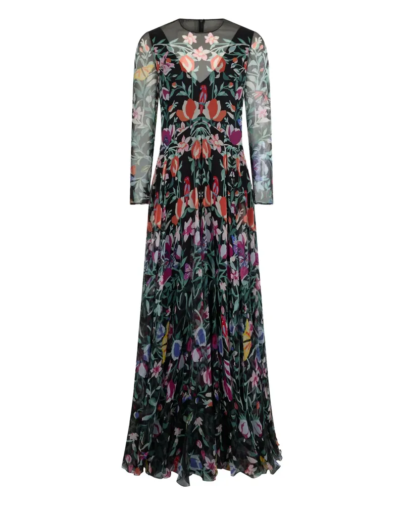 Valentino Garavani floral long-sleeved midi dress - Schwarz Schwarz