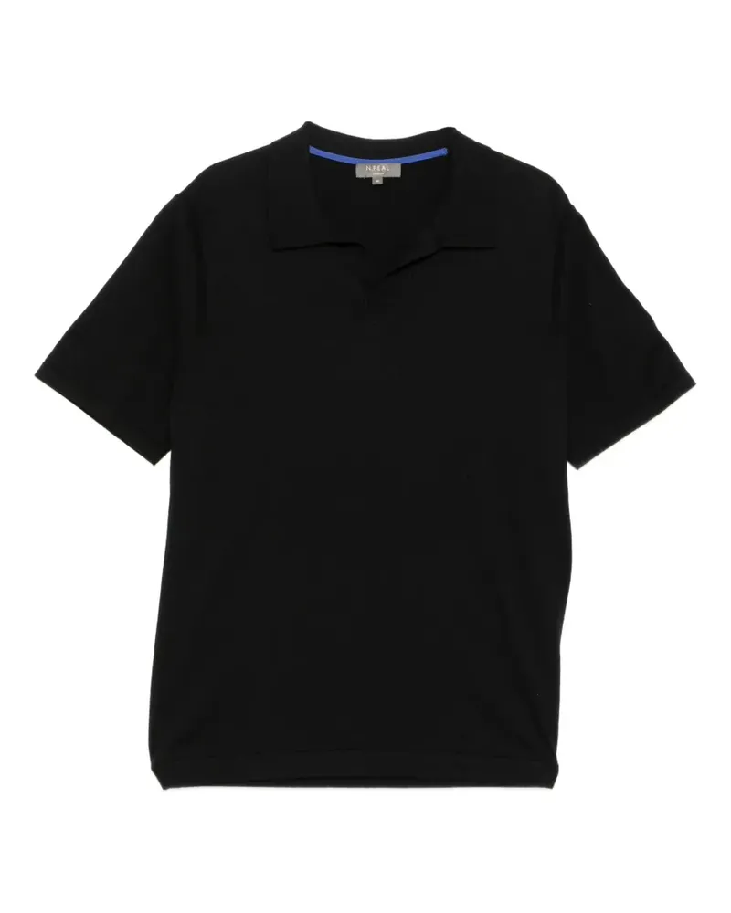 N.Peal T-Shirt mit Poloshirtkragen - Schwarz Schwarz