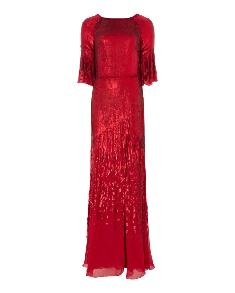 Temperley London Celestial sequin-embellished flared-sleeve maxi dress - Rot Rot