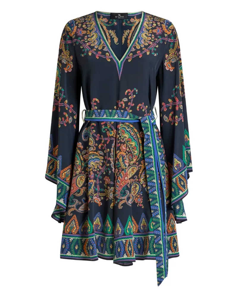 Etro paisley-print V-neck dress - Blau Blau