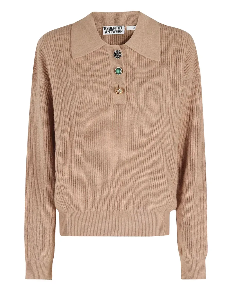 Essentiel button-fastening collared polo sweater - Nude Nude