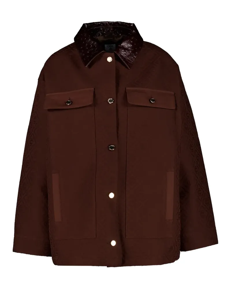Casablanca Paris logo-jacquard leather-collar jacket - Braun Braun