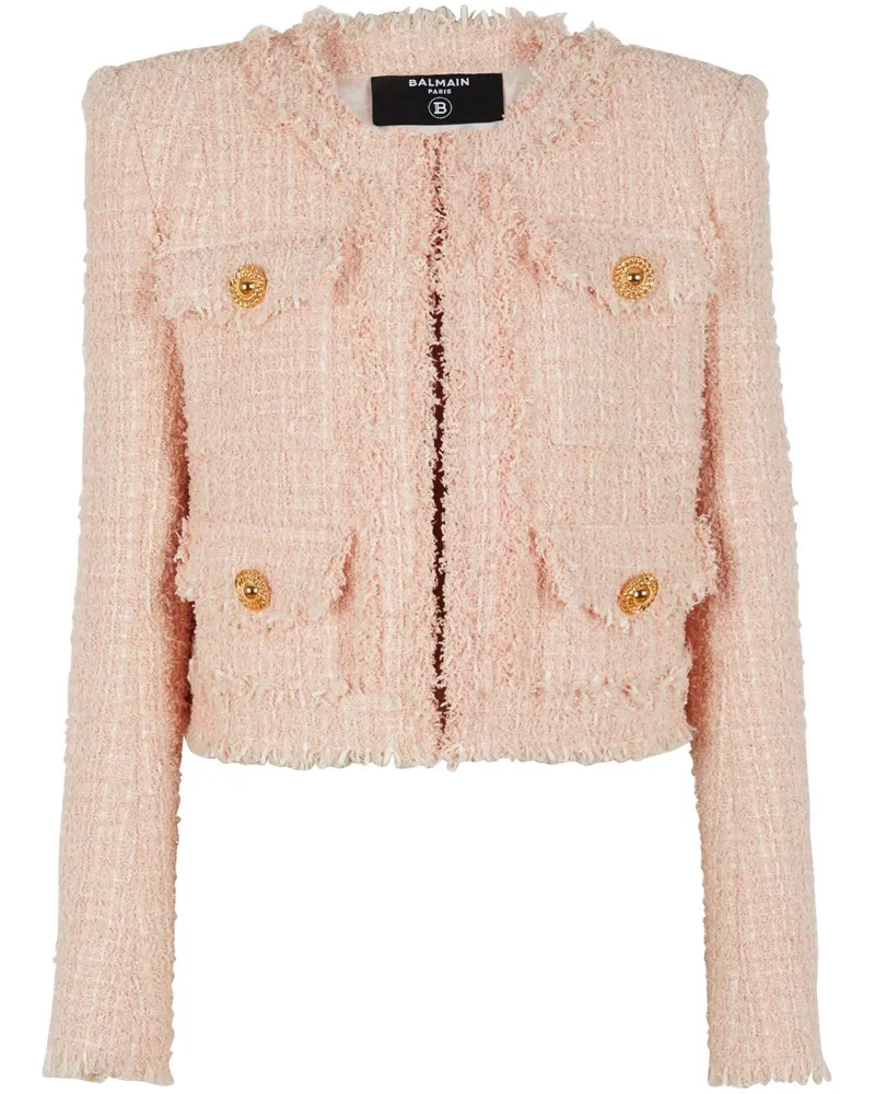 Balmain Tweed-Jacke ohne Kragen - Rosa Rosa
