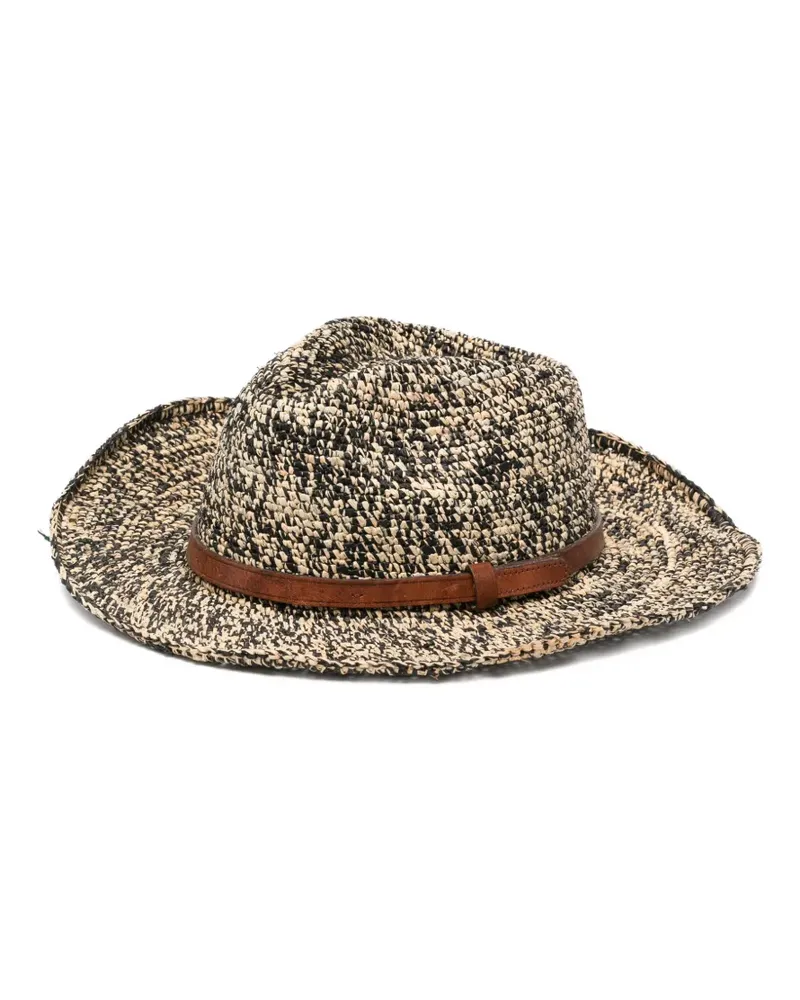 IBELIV leather-trim raffia fedora hat - Nude Nude