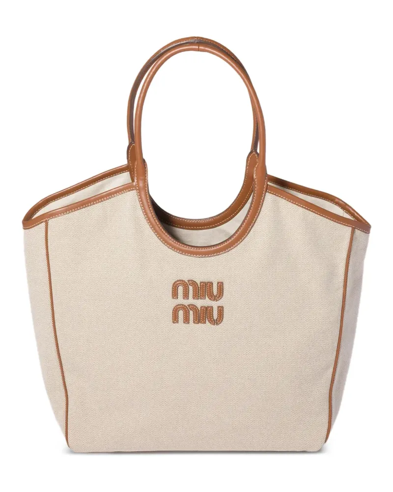 Miu Miu Ivy Tasche aus Canvas und Leder - Nude Nude