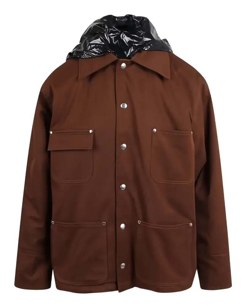 PLAN C padded cargo flap-pocket hooded jacket - Braun Braun