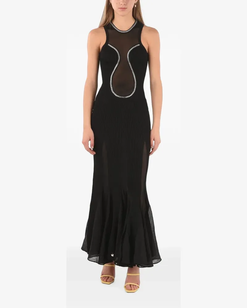 Philipp Plein rhinestone-embellished sheer-panel maxi dress - Schwarz Schwarz