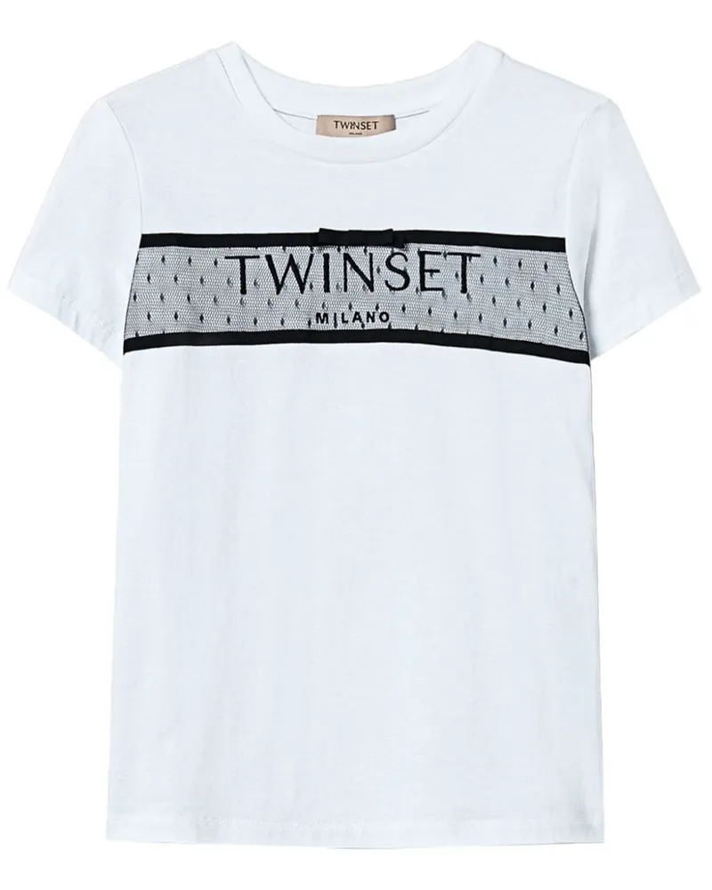 Twin-Set T-Shirt mit Logo-Stickerei aus Tüll - Weiß Weiß