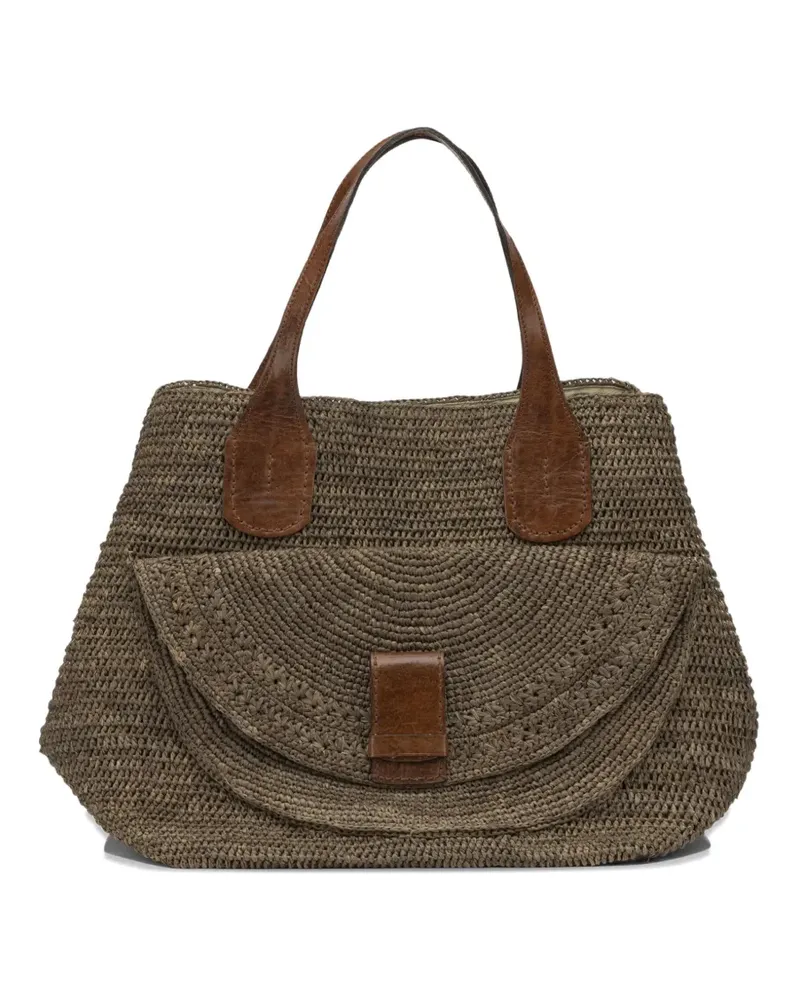 IBELIV woven-raffia leather-trim tote bag - Braun Braun