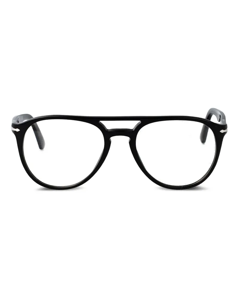 Persol Runde Sonnenbrille mit Doppelsteg - Schwarz Schwarz