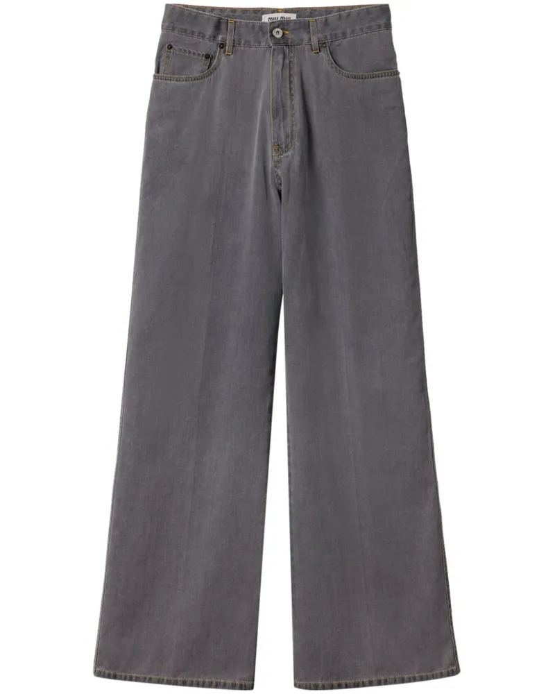Miu Miu Weite Jeans mit Logo-Stickerei - Grau Grau