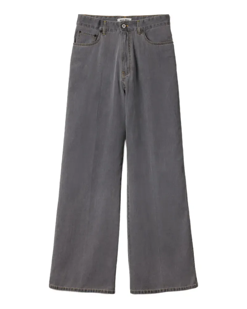 Miu Miu Weite Jeans mit Logo-Stickerei - Grau Grau