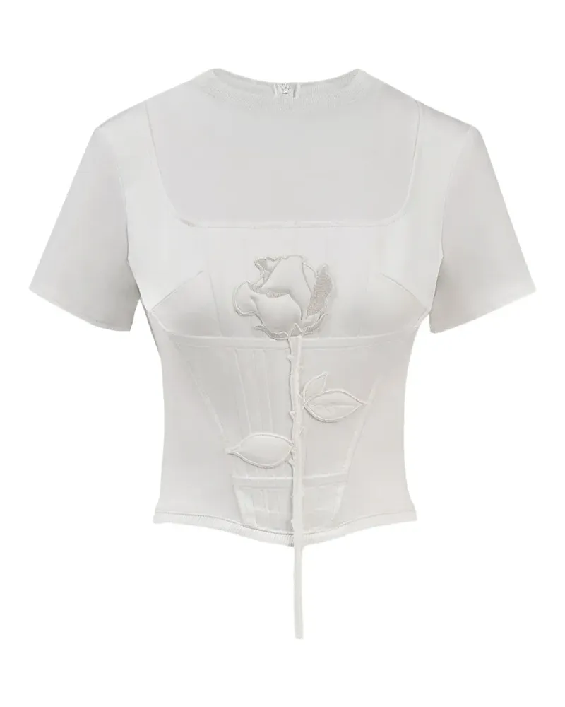 Seen Users Blooming Belle T-Shirt mit Rosenstickerei - Weiß Weiß