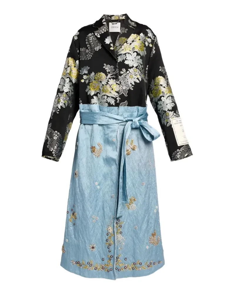 Erdem floral-jacquard embellished coat - Schwarz Schwarz