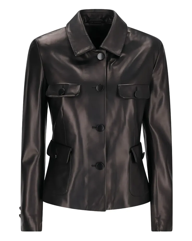 Tagliatore Lederjacke mit Klappentasche - Schwarz Schwarz