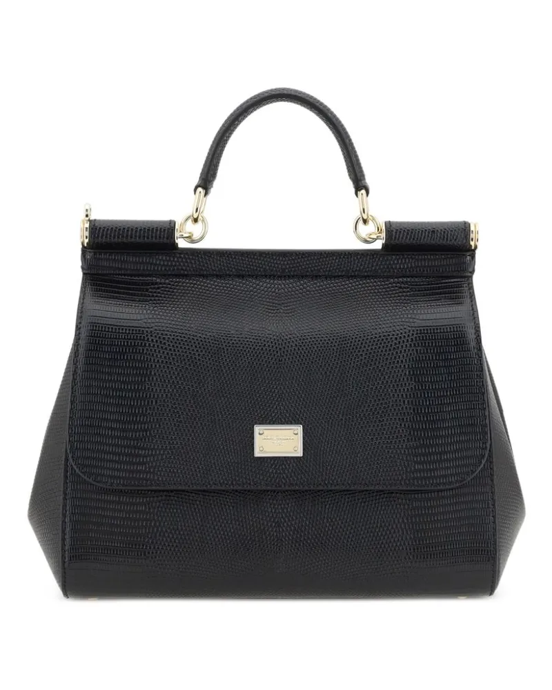 Dolce & Gabbana Große Sicily Handtasche mit Leguan-Print - Schwarz Schwarz