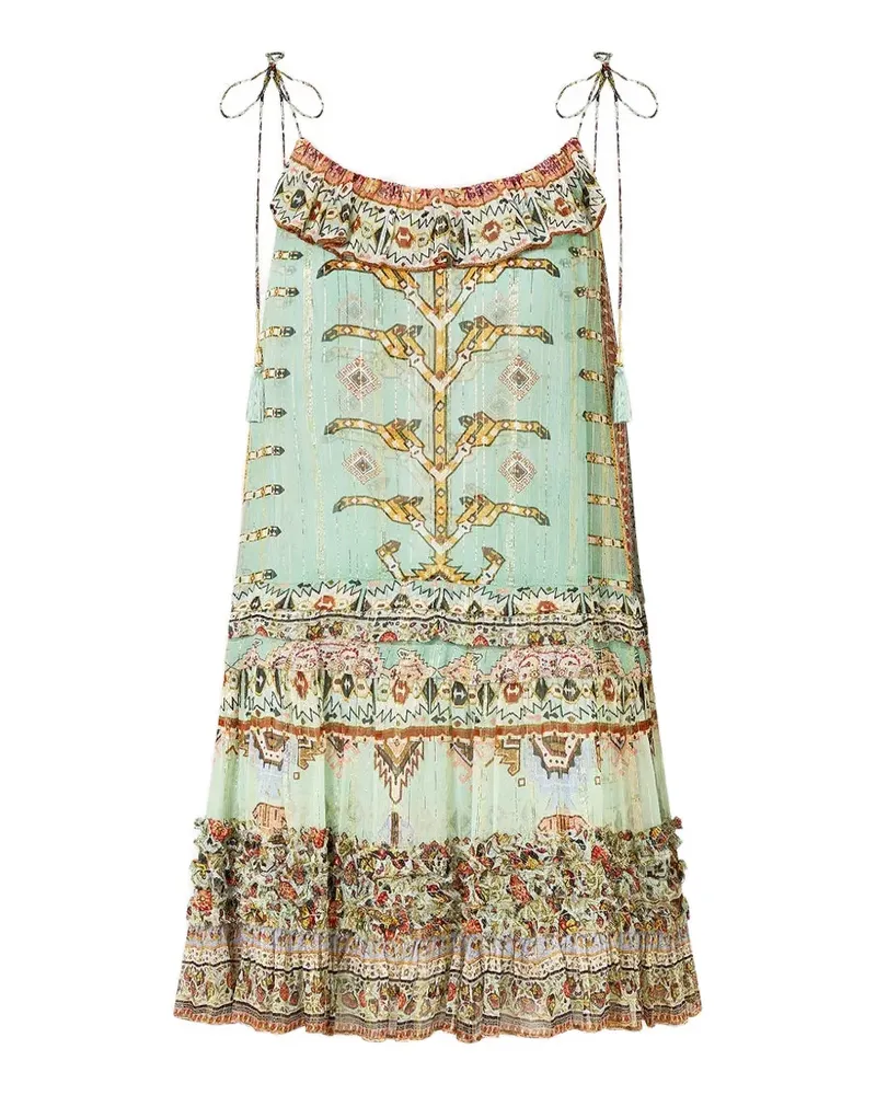 Camilla Gerafftes Minikleid mit Rüschen - Grün Grün