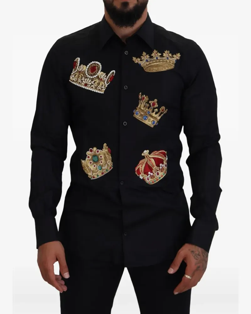 Dolce & Gabbana crown-embroidered shirt - Schwarz Schwarz
