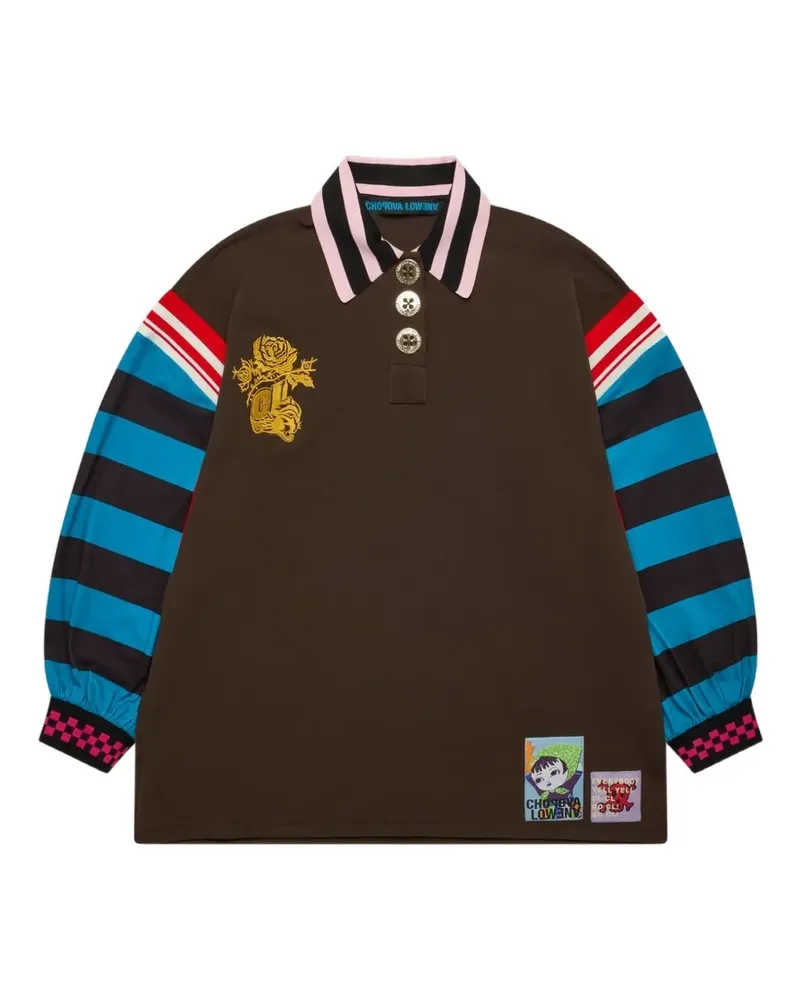 CHOPOVA LOWENA striped-sleeve polo top - Braun Braun