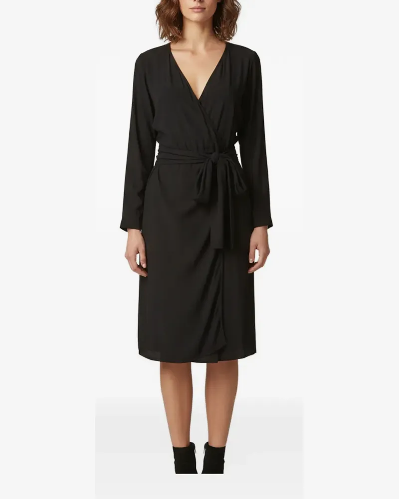 Sandro tie-waist wrap midi dress - Schwarz Schwarz