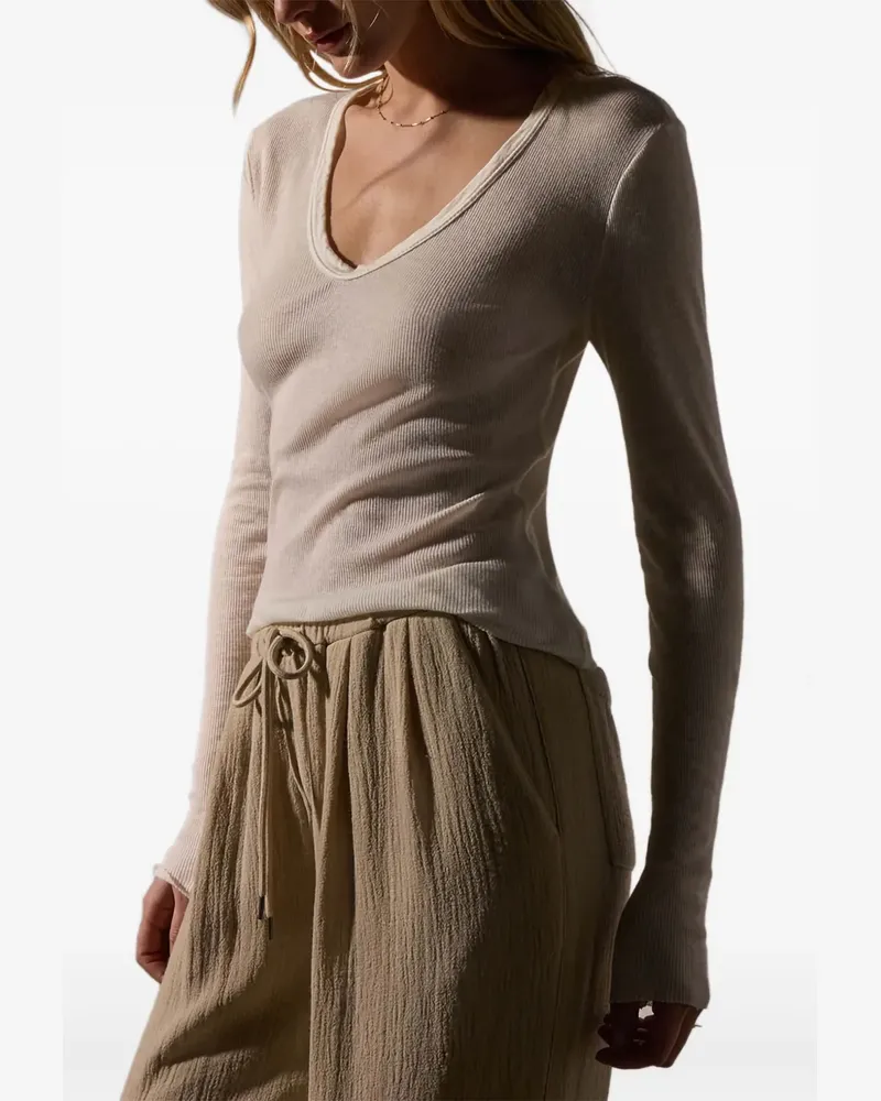 James Perse Langarmshirt mit V-Ausschnitt - Nude Nude